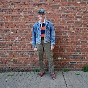 Vtg Levi Strauss Denim Trucker Jacket Type III 80s Buffalo Plaid 70411 0816 USA